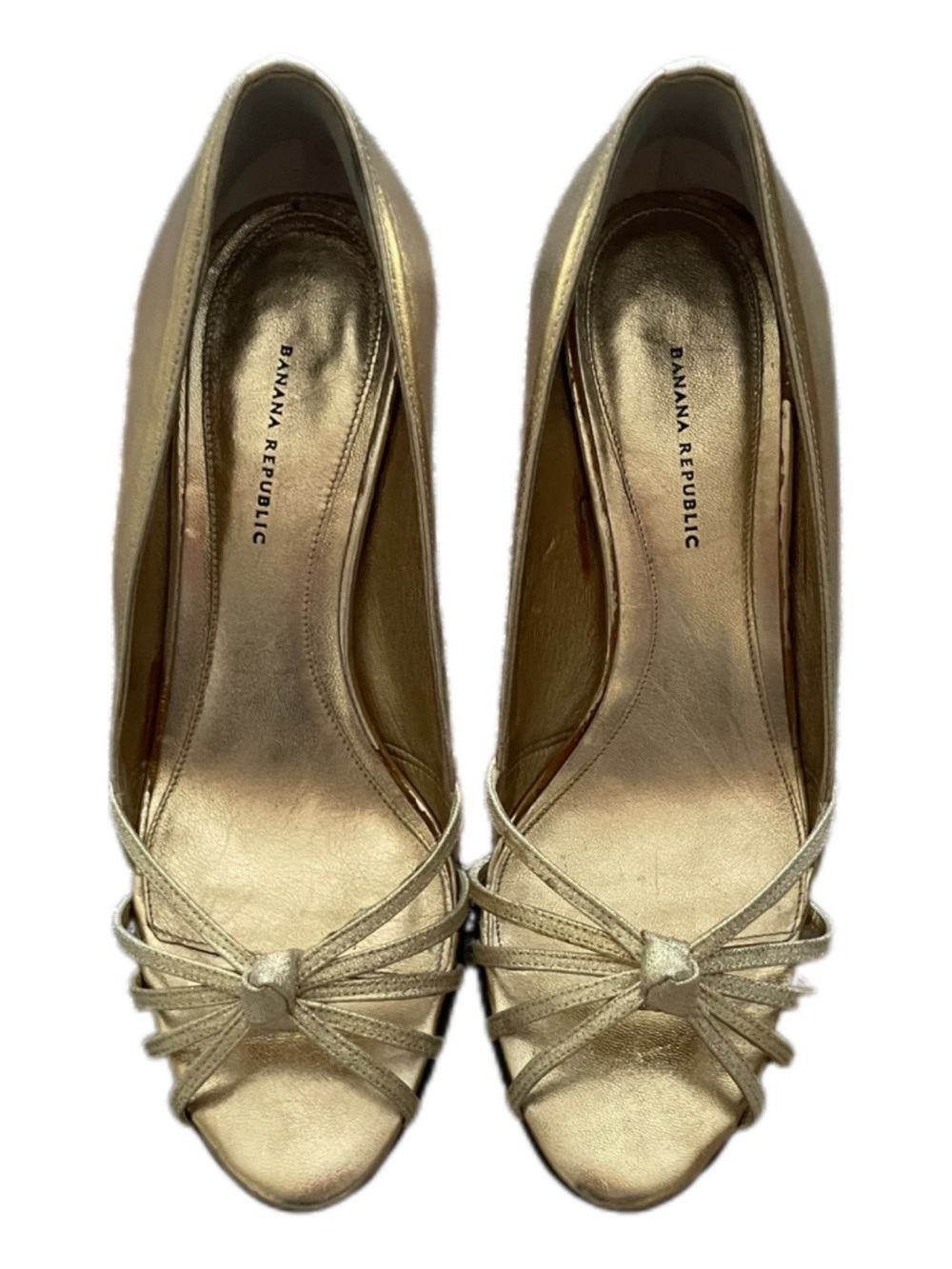 Vintage Y2K Banana Republic Gold Leather Peep-Toe Strappy Heels - 6.5
